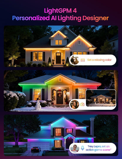 Lepro SW1 AI Smart Outdoor Lights 5M RGBW+IC, IP65 Waterproof LED Strip, Warm to Cool White, DIY Colour, Work with Alexa & Google Assistant, Music Sync, Timer, App & Voice Control