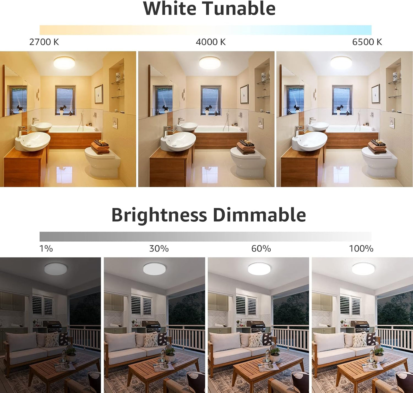 Lepro Smart LED Ceiling Light Dimmable, RGB Colour Changing Ceiling Light, App or Voice Control, IP54 Waterproof Bathroom Light, 15W 1250lm, Warm to Cool White Tunable, Work with Alexa and Google Home