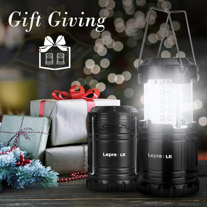 Lepro Camping Lights, Collapsible Camping Lantern Battery Powered, Portable Camping Light for Tents, AA Battery Operated, Battery Lanterns for Power Cuts, Emergency Lighting, Fishing, Pack of 2