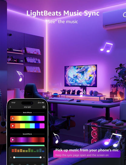 Lepro SE1 AI Smart RGB LED Strip Light 15M Roll, WiFi App Voice Control, Works with Alexa & Google Home, Music Sync, AI Lighting Design Assistant, Colour Changing LED Lights for Bedroom, No Remote