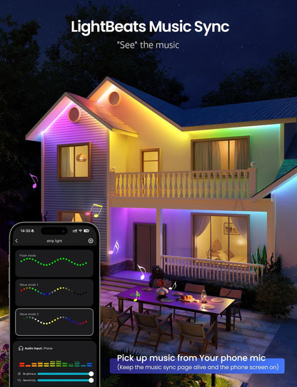 Lepro SW1 AI Smart Outdoor Lights 5M RGBW+IC, IP65 Waterproof LED Strip, Warm to Cool White, DIY Colour, Work with Alexa & Google Assistant, Music Sync, Timer, App & Voice Control