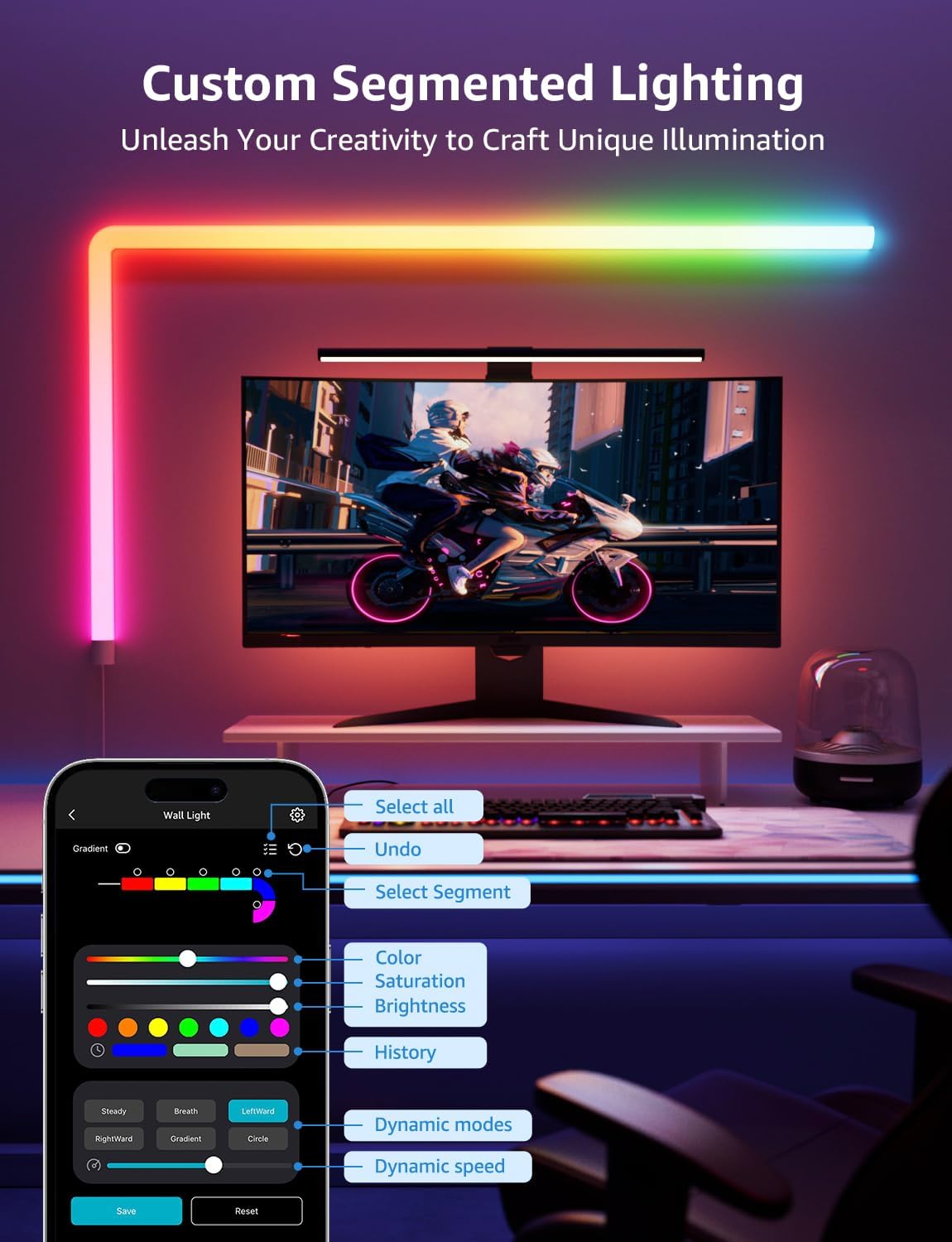 Lepro WL1 AI Smart Wall Light RGB, Music Sync Gaming Lights, AI Lighting Design Assistant, Voice Control, LED Light Bar for Home Decor, Mood Light Work with Alexa,Google Assistant,6 Pcs with 2 Corners