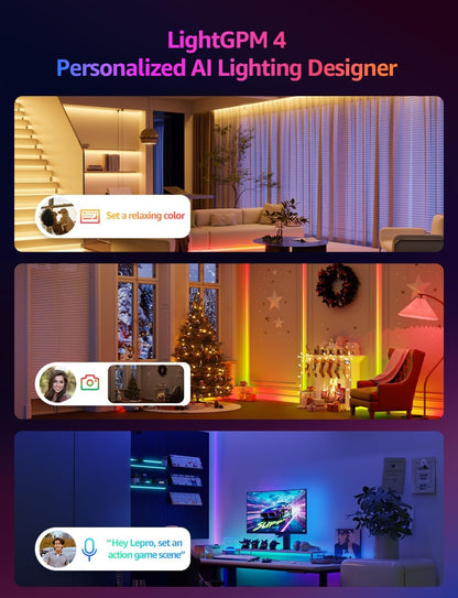 Lepro S1 AI Smart Rainbow LED Strip Light 20M one roll, App & Voice Control, Works with Alexa & Google Home, 30 LEDs/M, Music Sync, AI Lighting Design Assistant, MagicColor LED Lights for Bedroom