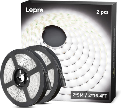 Lepro Bright White LED Strip Light 10M (2x5M), 2x2300lm 6000K LED Tape Light, Stick-on LED Lights for Kitchen Under Cabinet (12V Power Supply Not Included)