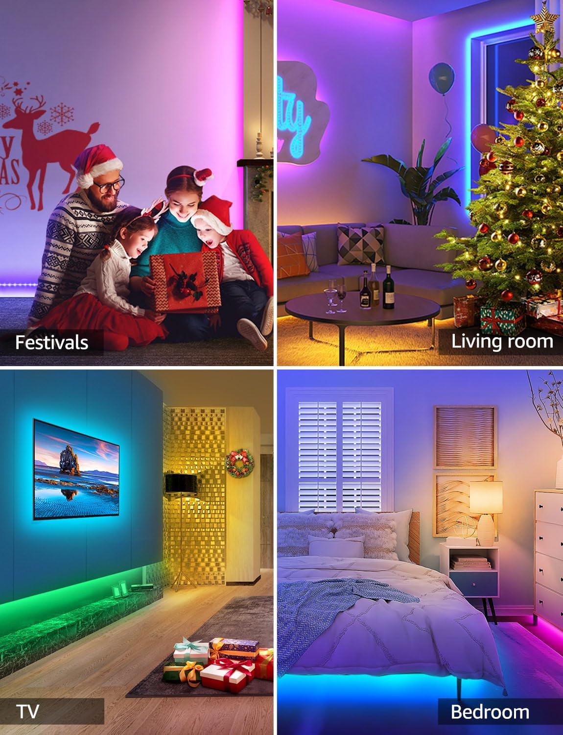 Lepro Alexa Smart LED Strip Light 10M (5Mx2), WiFi RGB LED Lights for Bedroom, Smart Life App Control, Works with Alexa & Google Assistant, Colour Changing Strip Lights for Kitchen Party Christmas