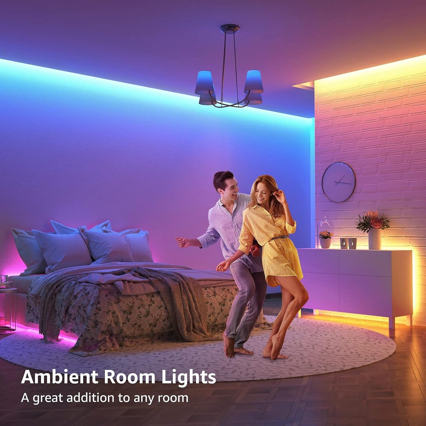 Lepro 10M LED Strip Lights with Remote, Dimmable, RGB Colour Changing, Stick-on LED Lights for Bedroom, Kitchen, Room Decoration (2 x 5M, 300 Bright 5050 LEDs)