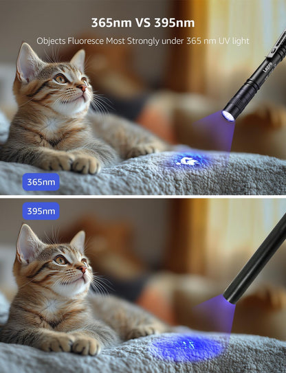 Lepro 365nm UV Torch, Ultraviolet Flashlight, UV Pen Torch with Clip, High UV Purity, Small UV Light Torch Powered by 2 AAA Batteries (Not Included),Black Light Detector for Pet Urine, Invisible Stain