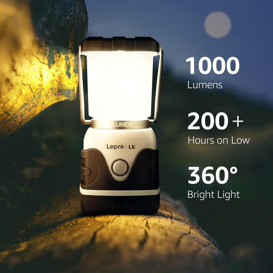LE Camping Lantern, 1000 Lumen Camping Lights Battery Powered, Dimmable Warm White and Daylight Modes, Battery Lantern for Power Cuts, Emergency Lighting, Suit for Hiking, Fishing, Tents, etc.