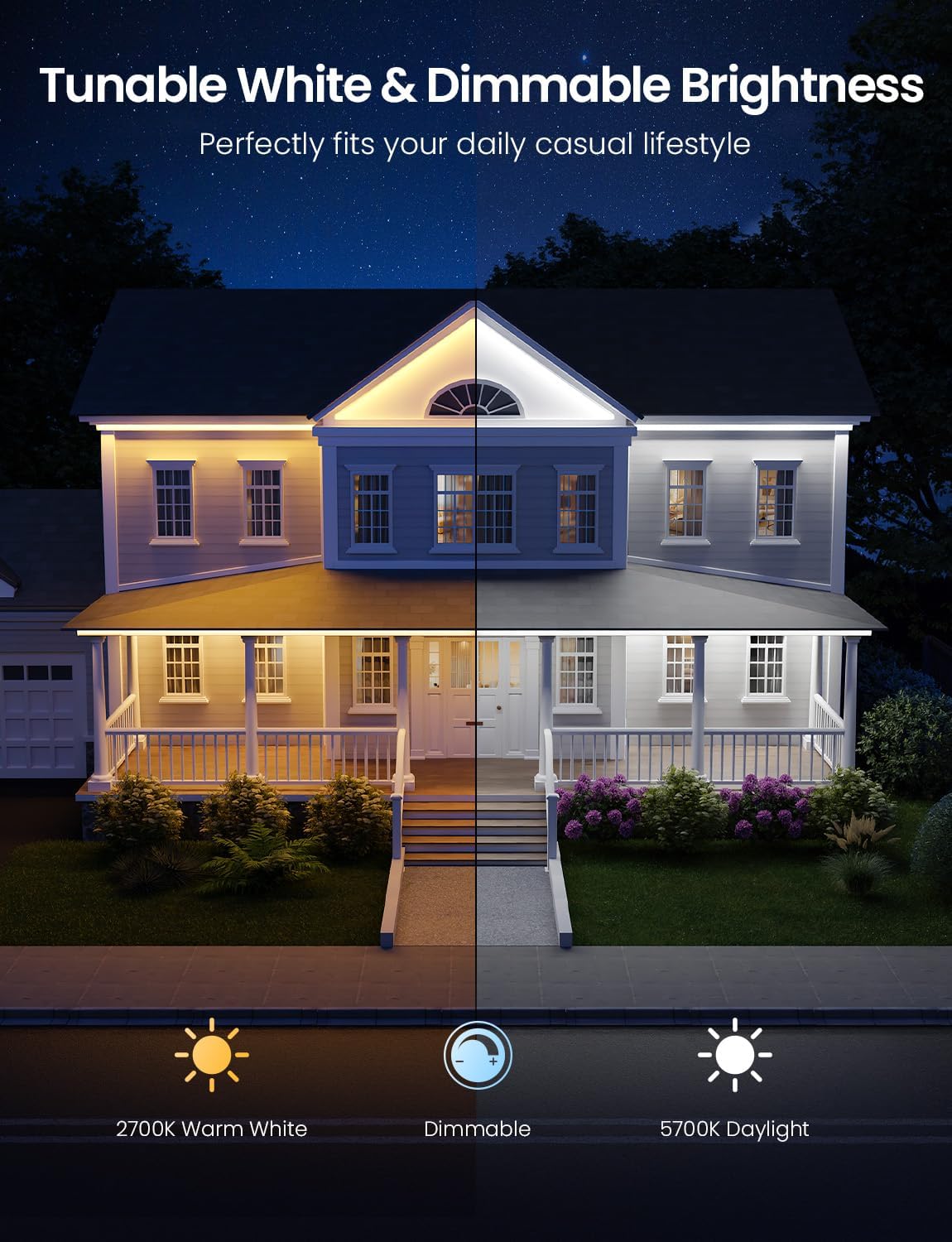 Lepro SW1 AI Smart Outdoor Lights 5M RGBW+IC, IP65 Waterproof LED Strip, Warm to Cool White, DIY Colour, Work with Alexa & Google Assistant, Music Sync, Timer, App & Voice Control