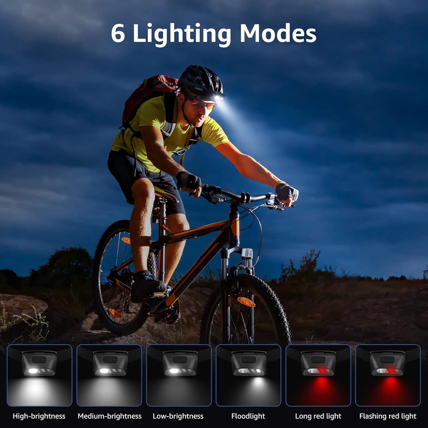 Lepro Head Torch Battery Powered, Lightweight LED Headlamp with 6 Lighting Modes, Waterproof, Super Bright Headlight for Cycling Running Camping for Kids Adults