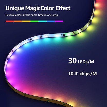 Lepro MagicColor LED Strip Light 10M (5Mx2) 300LEDs, Rainbow Chasing Lights, Music Sync, Multiple Colours on One Line, Remote Control LED Lights for Bedroom, Living Room, Bar, Gaming Time