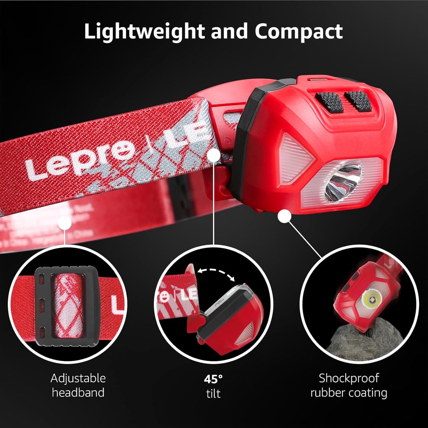 Lepro Head Torch, [2 Pack] Super Bright LED Headlamp with 6 Lighting Modes, Waterproof, Battery Powered LED Lightweight Headlight for Cycling Running Camping for Kids Adults [Not Included Battery]