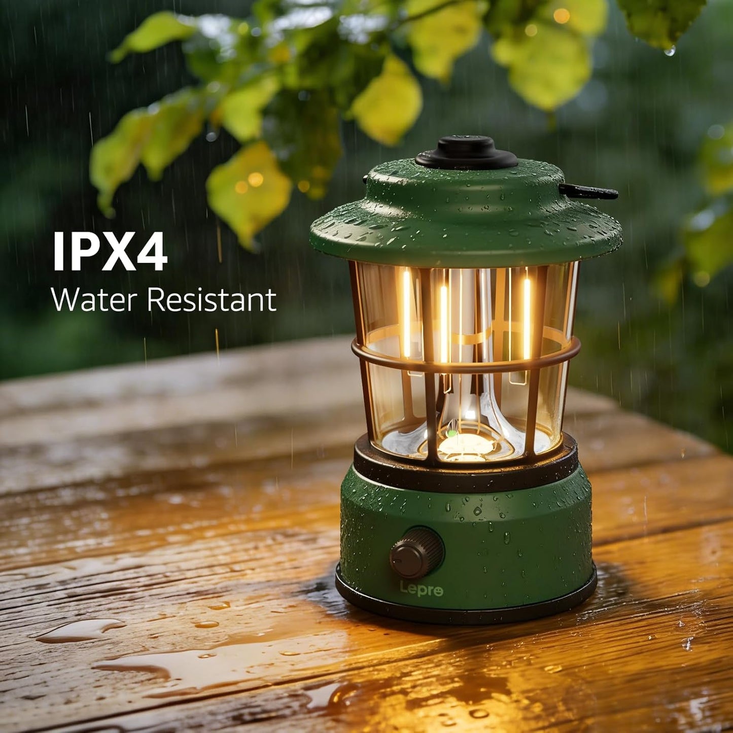 Lepro Rechargeable Camping Lantern, 300LM Retro Camping Tent Light with Knob Control, Dimmable Warm & Cool White, Type-C Charging, 3600mAh Portable Hanging Lamp for Power Cuts, Garden, Fishing, Green