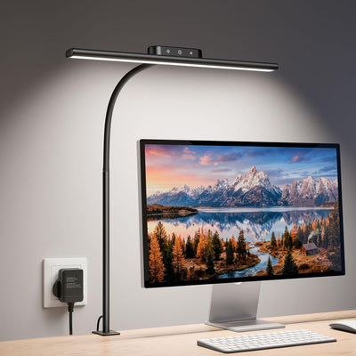 Lepro LED Desk Lamp with Clamp, Eye-Caring Desk Light, 700lm, 5 Brightness Levels & 5 Colour Modes, Flexible Office Lamp for Monitor, Reading, Crafts, Nails, School, Adapter Included, Black [Energy Class F]