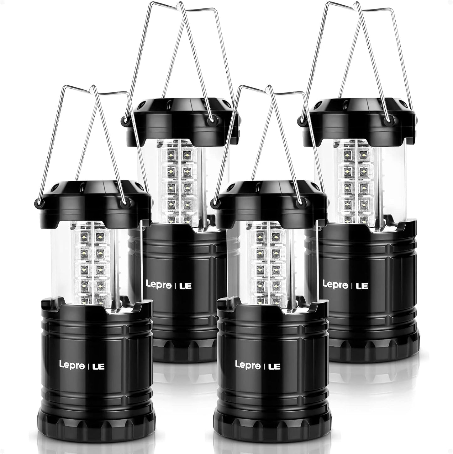 Lepro Camping Lights, Collapsible Camping Lantern Battery Powered, Portable Camping Light for Tents, AA Battery Operated, Battery Lanterns for Power Cuts, Emergency Lighting, Fishing, Pack of 4