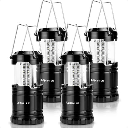 Lepro Camping Lights, Collapsible Camping Lantern Battery Powered, Portable Camping Light for Tents, AA Battery Operated, Battery Lanterns for Power Cuts, Emergency Lighting, Fishing, Pack of 4