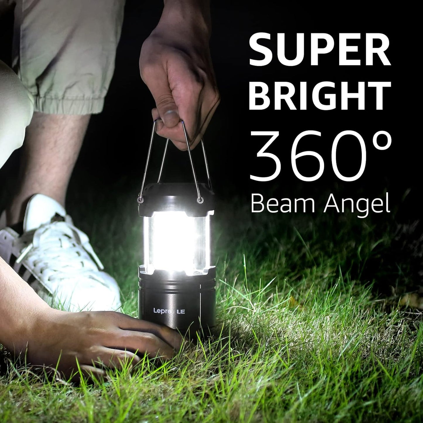 Lepro Camping Lights, Collapsible Camping Lantern Battery Powered, Portable Camping Light for Tents, AA Battery Operated, Battery Lanterns for Power Cuts, Emergency Lighting, Fishing, Pack of 2