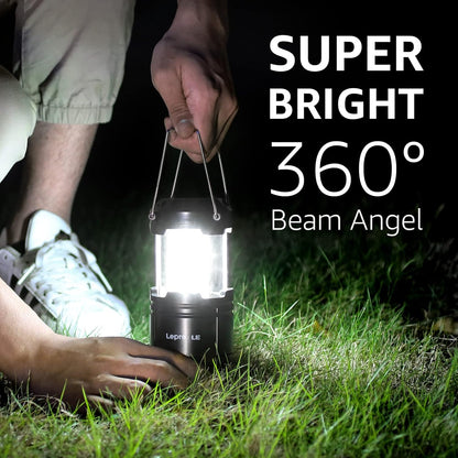 Lepro Camping Lights, Collapsible Camping Lantern Battery Powered, Portable Camping Light for Tents, AA Battery Operated, Battery Lanterns for Power Cuts, Emergency Lighting, Fishing, Pack of 2