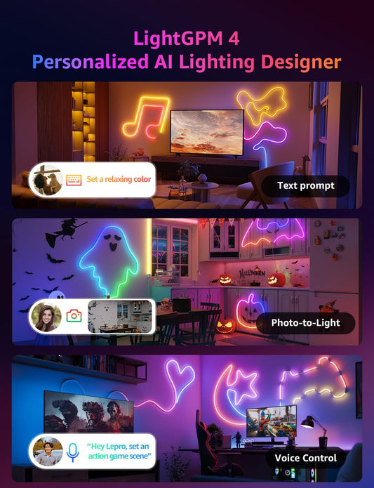 Lepro N1 AI Smart Rainbow Neon Light Strip 10M, 96 LEDs/M, Works with Alexa and Google Home, Music Sync, AI Lighting Design Assistant, IP65 LED Rope Light, MagicColor LED Lights, App & Voice Control