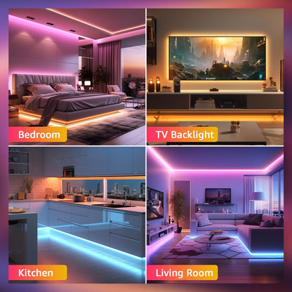 Lepro LED Strip Lights Music Sync 20M (2x10M), 5050 RGB Colour Changing LED Strip with Remote and Plug, Dimmable Stick on LED Lights for Bedroom, Kitchen, Party, Teen Girl Kids Room Decor