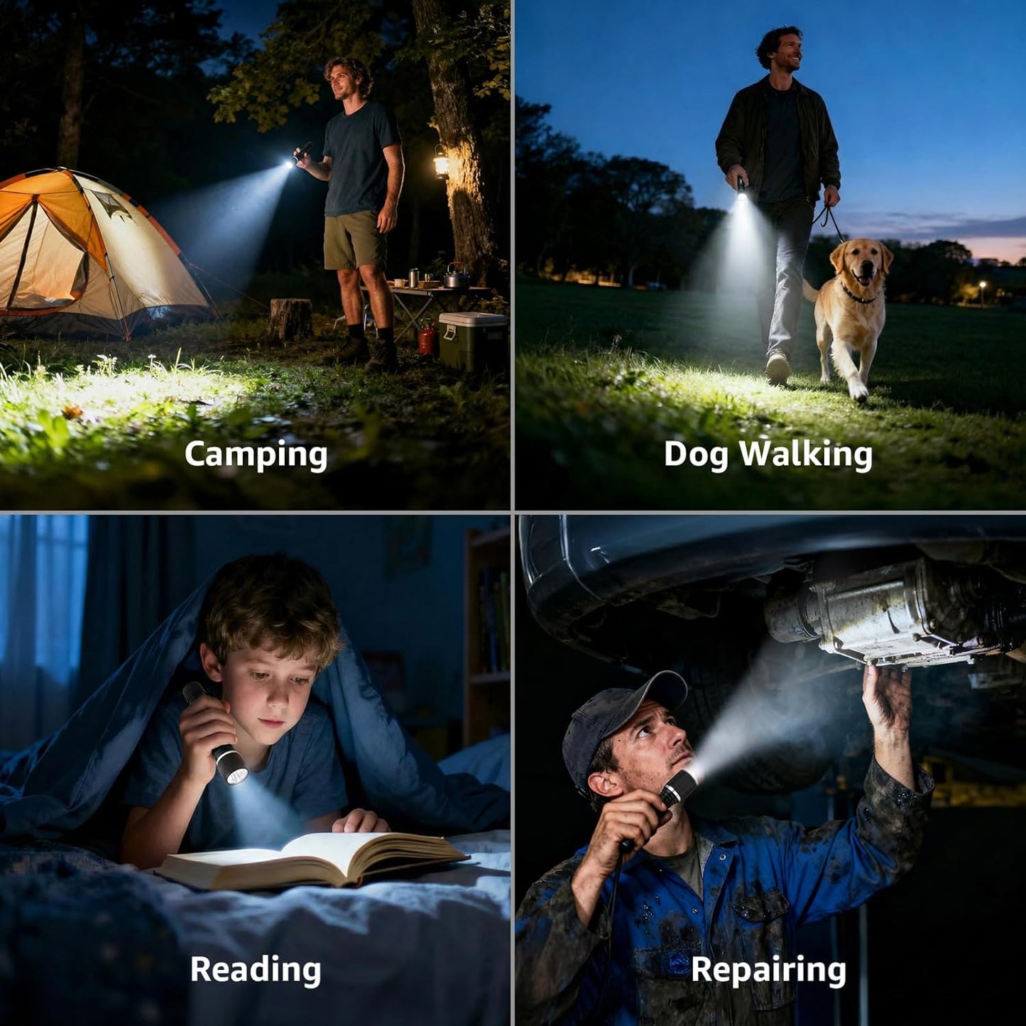 Lepro Torch Battery Powered, Small Bright LED Flashlight with Clip, 3 Modes, IPX4 Waterproof, Anti-Slip Aluminum Body for Camping, Emergency, Dog Walking and Power Cut, Batteries Included [Energy Class A+]