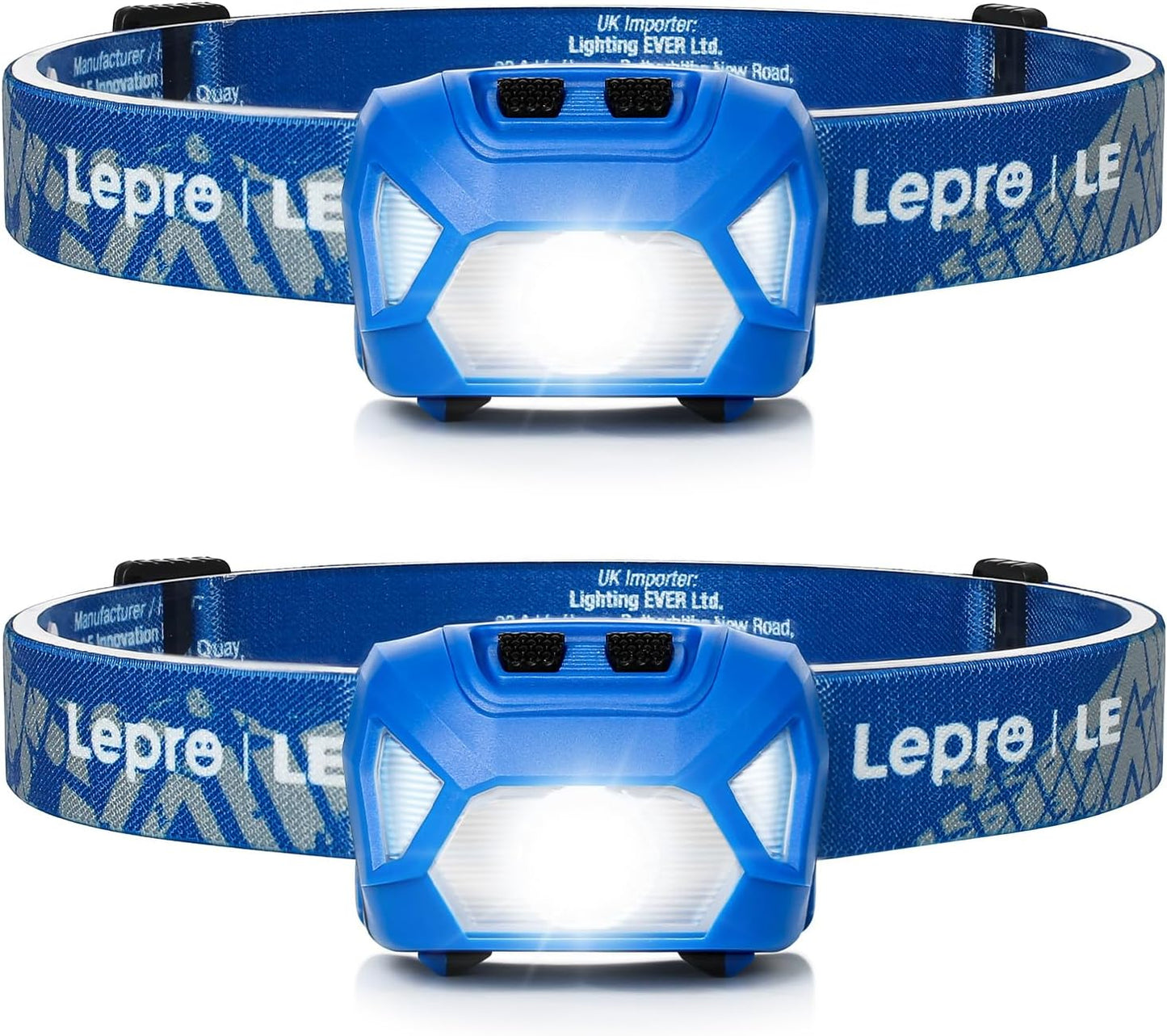 Lepro Head Torch, [2 Pack] Super Bright LED Headlamp with 6 Lighting Modes, Waterproof, Battery Powered LED Lightweight Headlight for Cycling Running Camping for Kids Adults [Not Included Battery]
