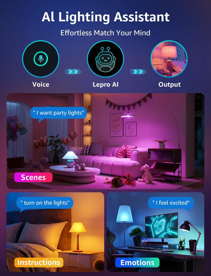 Lepro AI Smart Bulb E27, 1520LM Colour Changing Light Bulb, 12W(100W) WiFi Bulbs, Voice Control, Schedule & Timer, Work with Alexa & Google Assistant, Personalized AI Lighting Designer