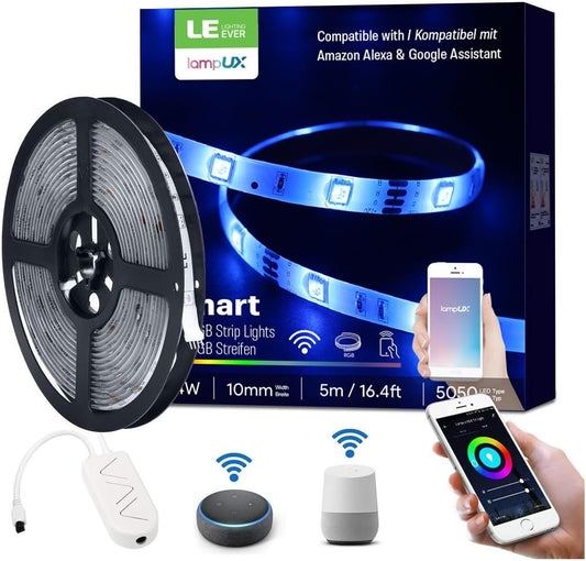LE LED Strip Light 5m Outdoor Waterproof, IP65 WiFi Smart LED Lights, Works with Alexa and Google Assistant, App Control RGB Lights Strip for Bedroom TV Party Kitchen (2.4GHz Only)