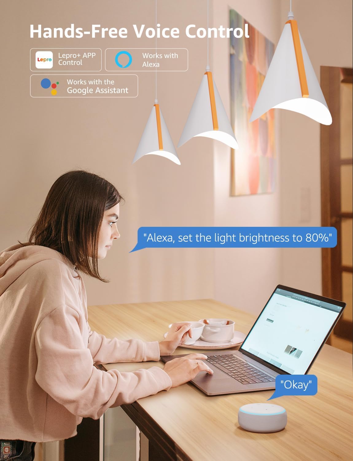 Lepro AI Smart Bulb E14, Music Sync Bluetooth & WiFi Bulb, Voice Control Screw Bulb, Personalized AI Lighting Designer, Color Changing Candle Bulb, Work with Alexa & Google Assistant