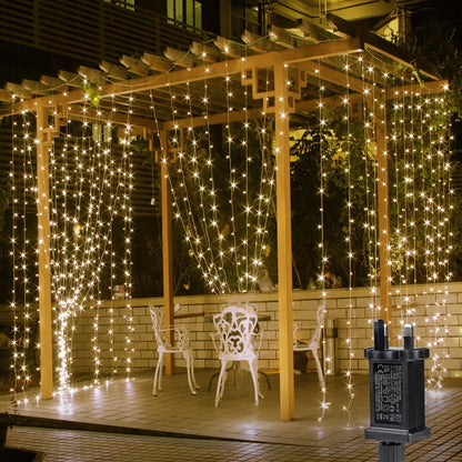 Lepro Curtain Lights Plug in, 3m x 3m 300 LED Warm White Curtain Fairy Lights, 8 Modes Fairy Lights Curtain Mains Powered for Birthday Decorations, Weeding, Party, Garden, Gazebo, Bedroom, Wall