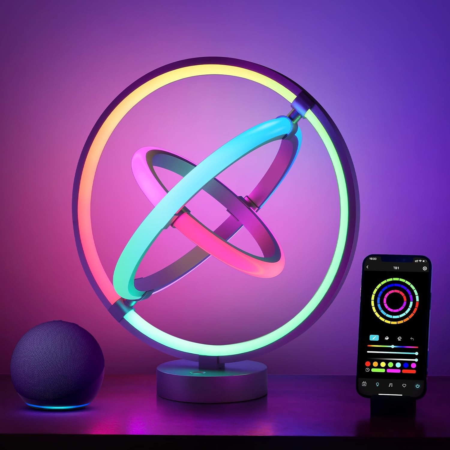 Lepro TB1 AI Table Lamp, Smart LED Lamp with Music Sync, AI Lighting Design Assistant, Colour Changing Smart Table Lamp, Voice Cotrol, Works with Alexa & Google Assistant, Bluetooth & 2.4GHz WiFi