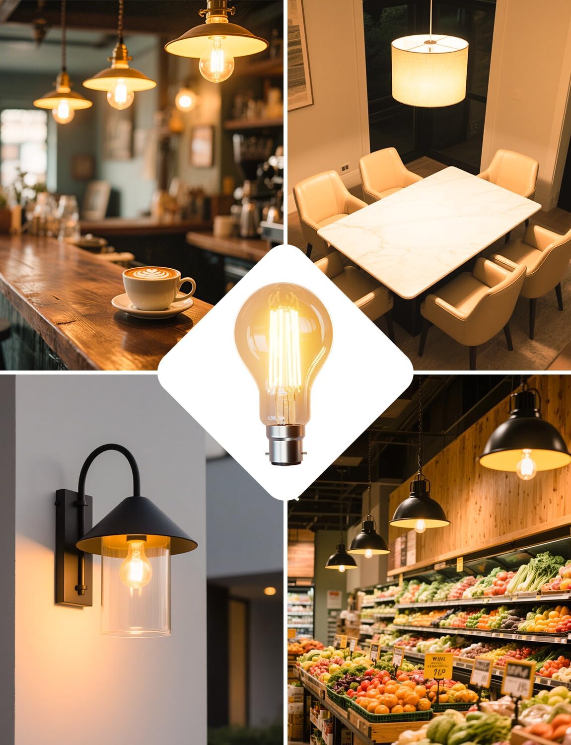 Lepro LED Light Bulbs Bayonet, Ultra Efficient A-Rated B22 Bulb, 7.2W = 100W, 1521lm, 2700K Warm White, 50000H Lifespan, Clear Filament, Glass, Non-dimmable, Pack of 2