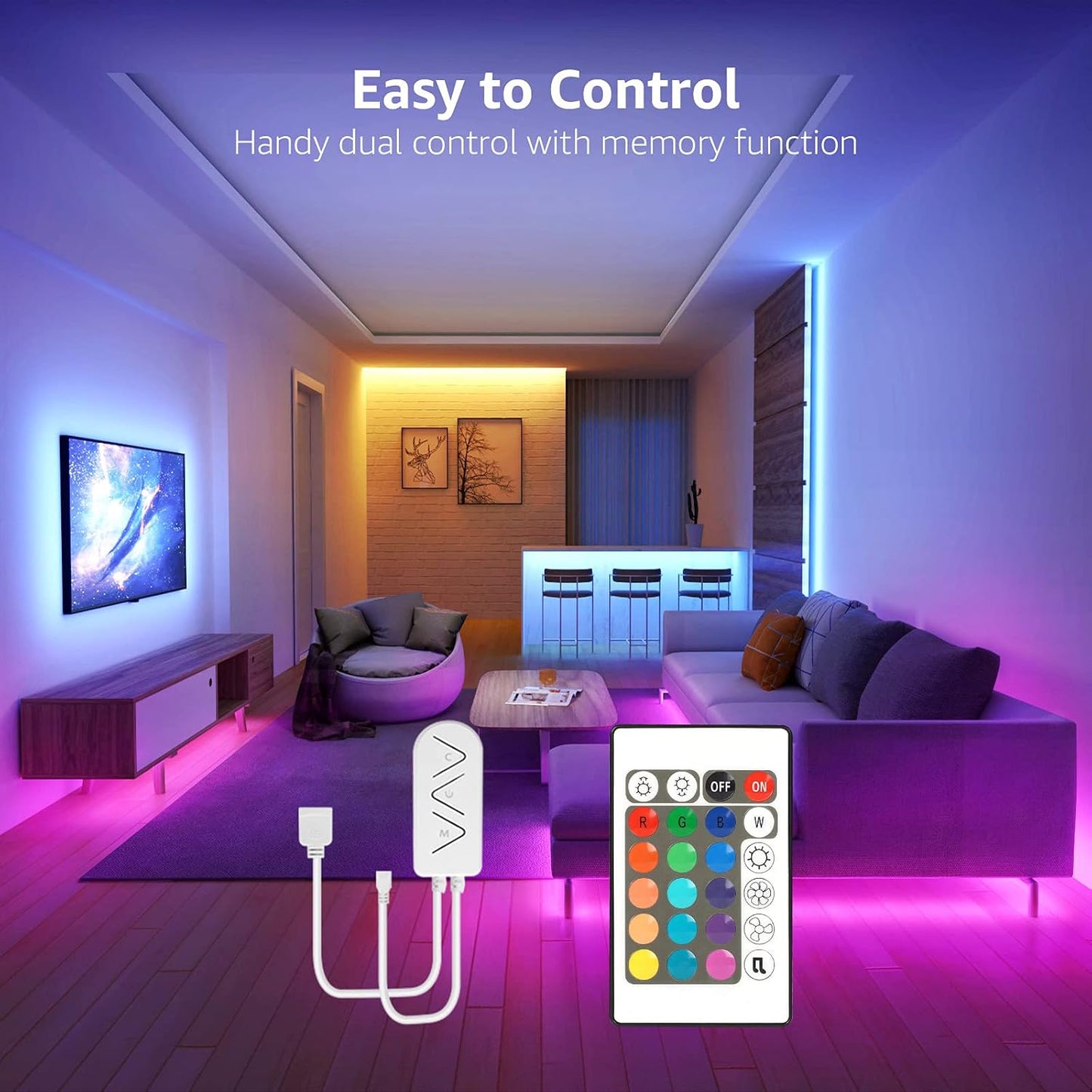 Lepro LED Strip Lights Music Sync 20M (2x10M), 5050 RGB Colour Changing LED Strip with Remote and Plug, Dimmable Stick on LED Lights for Bedroom, Kitchen, Party, Teen Girl Kids Room Decor
