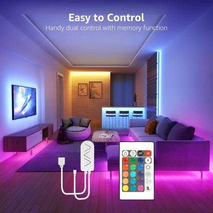Lepro LED Strip Lights Music Sync 20M (2x10M), 5050 RGB Colour Changing LED Strip with Remote and Plug, Dimmable Stick on LED Lights for Bedroom, Kitchen, Party, Teen Girl Kids Room Decor