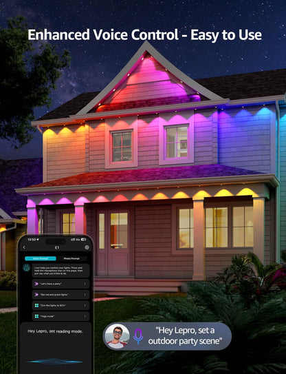 Lepro E1 AI Permanent Outdoor Lights, Smart Outdoor Lights Waterproof, Tunable White, AI Lighting Design Assistant, Colour Changing Eaves Lights, Works with Alexa, 2.4G WiFi & Bluetooth, No Remote