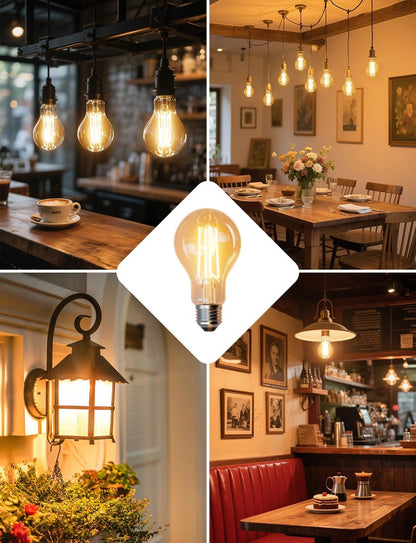 Lepro E27 Vintage Light Bulbs, Ultra Efficient A-Rated GLS Bulb, 3.8W = 60W, 806lm, 2700K Warm White, 50000H Lifespan, Clear Filament, Glass, Non-dimmable, Pack of 4