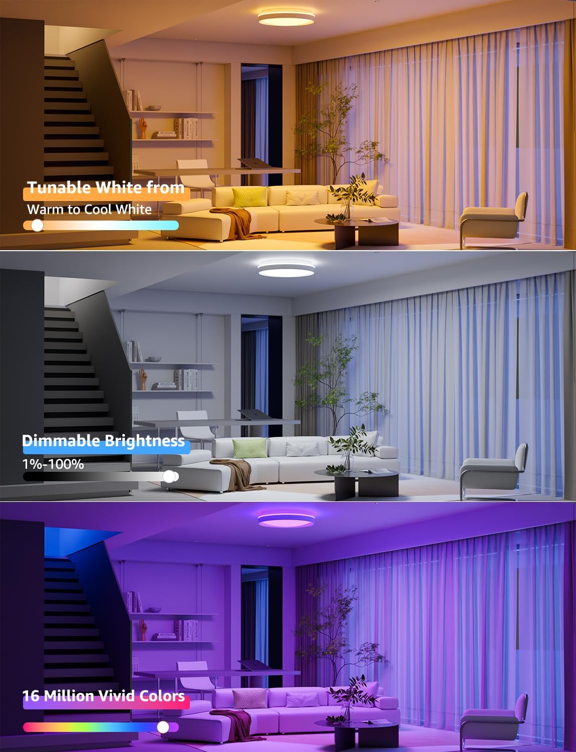 Lepro T1 AI Smart Ceiling Light 24W, Music Sync, AI Generated Lighting LLM, Voice Control, IP44 Waterproof Bathroom Light, Color Changing Ceiling Light WiFi, Work with Alexa Google Assistant, Ø29.4CM