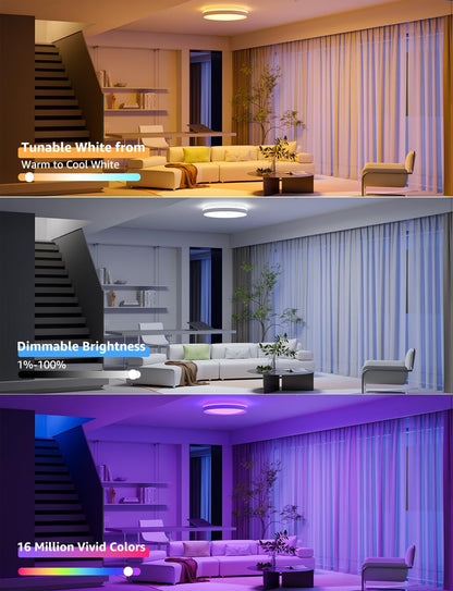 Lepro T1 AI Smart Ceiling Light 24W, Music Sync, AI Generated Lighting LLM, Voice Control, IP44 Waterproof Bathroom Light, Color Changing Ceiling Light WiFi, Work with Alexa Google Assistant, Ø29.4CM