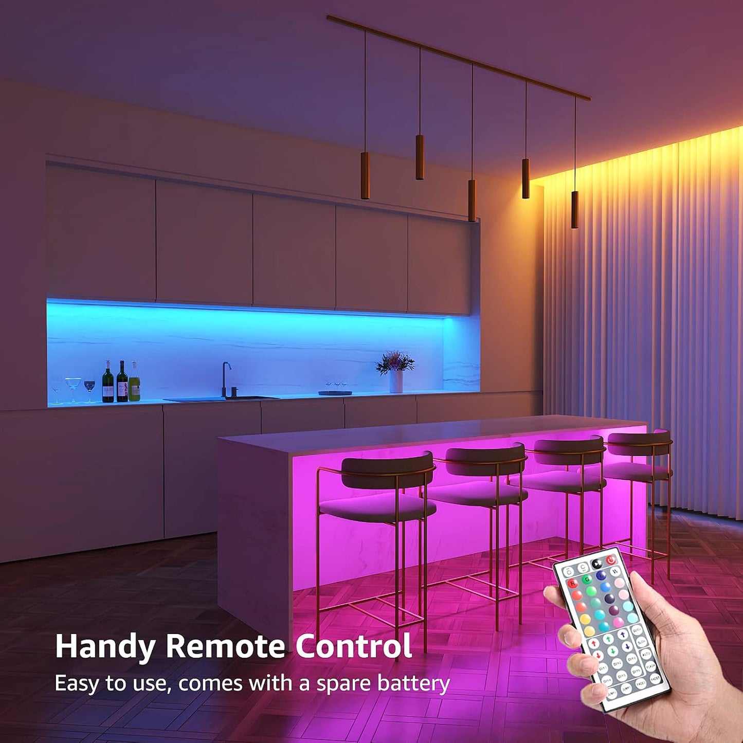 Lepro 20M LED Strip Lights with Remote, Dimmable, RGB Colour Changing, Stick-on Long LED Lights for Bedroom, Kitchen, Room Decoration (2 x 10M, Plug and Play, Bright 5050 LEDs)