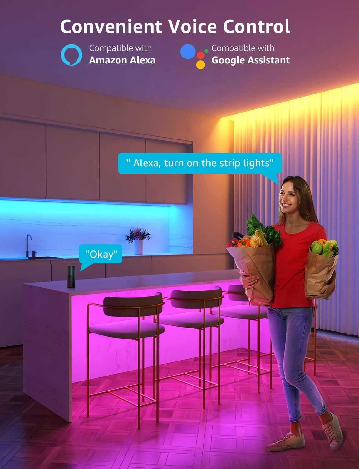 LE LED Strip Light 5m Outdoor Waterproof, IP65 WiFi Smart LED Lights, Works with Alexa and Google Assistant, App Control RGB Lights Strip for Bedroom TV Party Kitchen (2.4GHz Only)