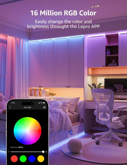 Lepro SE1 AI Smart RGB LED Strip Light 20M Roll, WiFi App Voice Control, Works with Alexa & Google Home, Music Sync, AI Lighting Design Assistant, Colour Changing LED Lights for Bedroom, No Remote