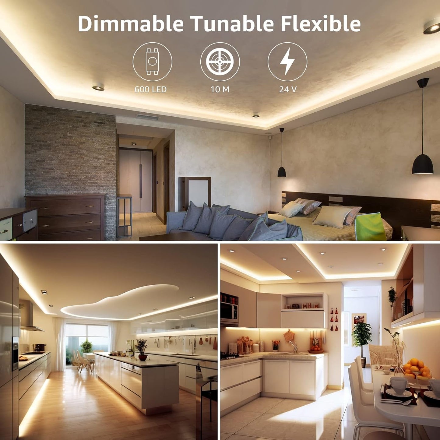 Lepro 10M LED Strip Lights with Remote and Plug, Warm White to Cool Daylight, Whiteness and Brightness Adjustable, Stick-on LED Tape for Mirror, Bed, Stair, Cabinet and More