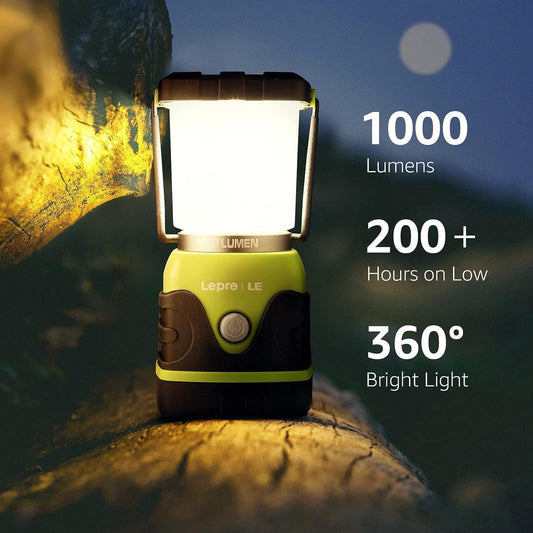LE Camping Lantern, 1000 Lumen Camping Lights Battery Powered, Dimmable Warm White and Daylight Modes, Battery Lantern for Power Cuts, Emergency Lighting, Suit for Hiking, Fishing, Tents, etc.