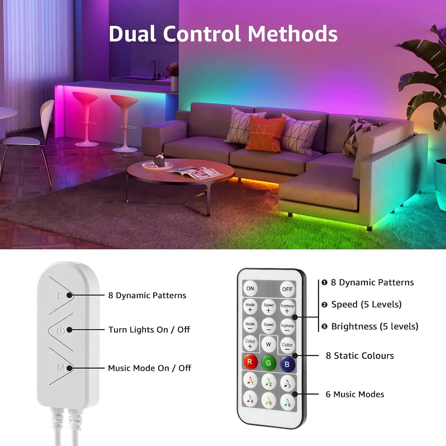 Lepro MagicColor LED Strip Light 5M 150 LEDs, Rainbow Chasing Lights, Music Sync, Multiple Colours on One Line, Remote Control LED Lights for Bedroom, Living Room, Bar, Gaming Time