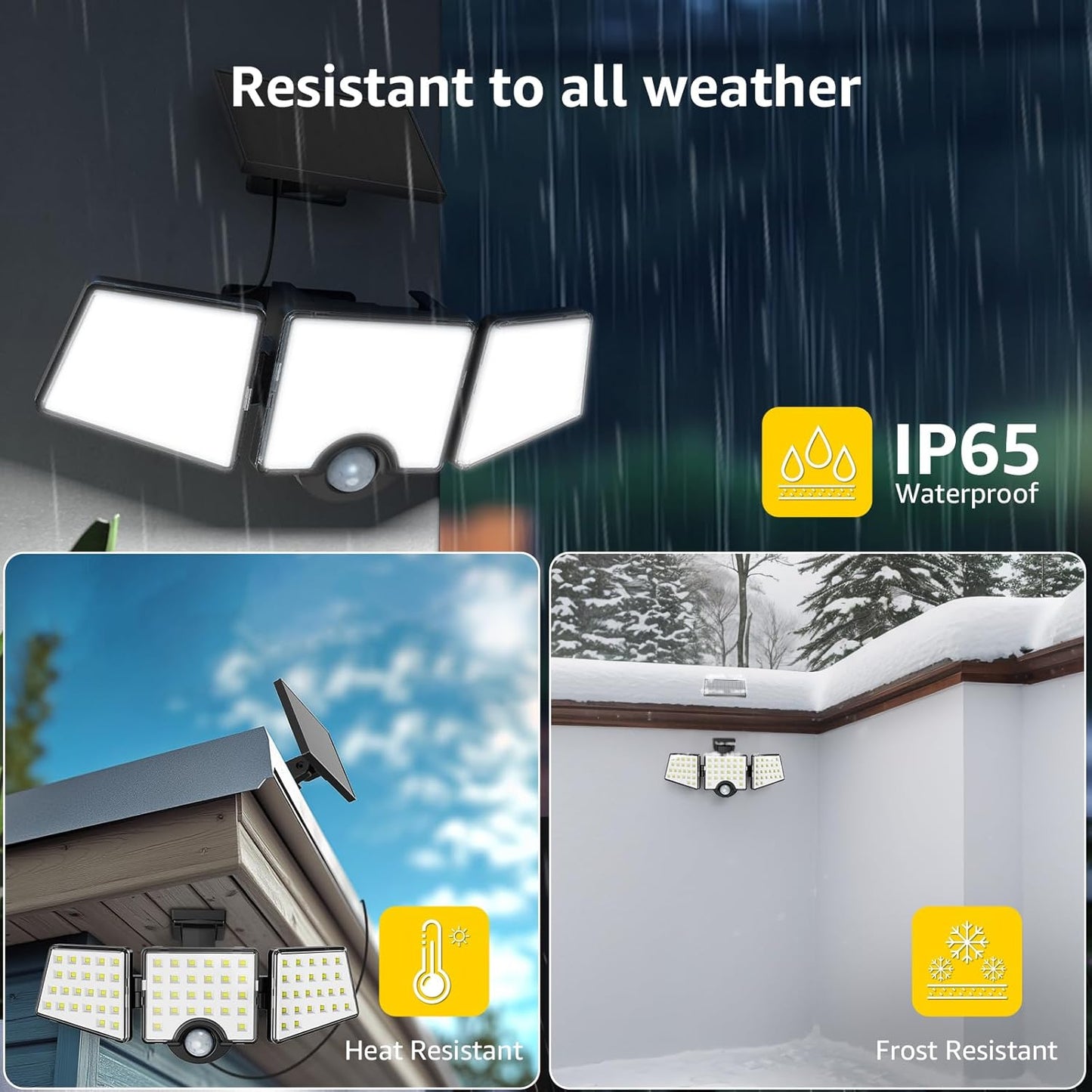 Lepro Solar Security Lights Outdoor Motion Sensor, 1200LM Solar Flood Lights with Separate Solar Panel, IP65 Waterproof, Adjustable 3Heads, Solar Pir Wall Lights for Yard Garage Pathway