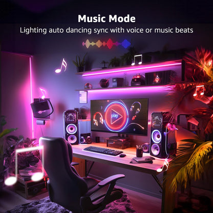 Lepro LED Strip Lights 5M Music Sync, 5050 RGB Colour Changing LED Strip with Remote, Sound Reactive, Dimmable Stick on Plug in LED Lights for Bedroom, Kitchen, Party, Teen Girl Kids Room Decor