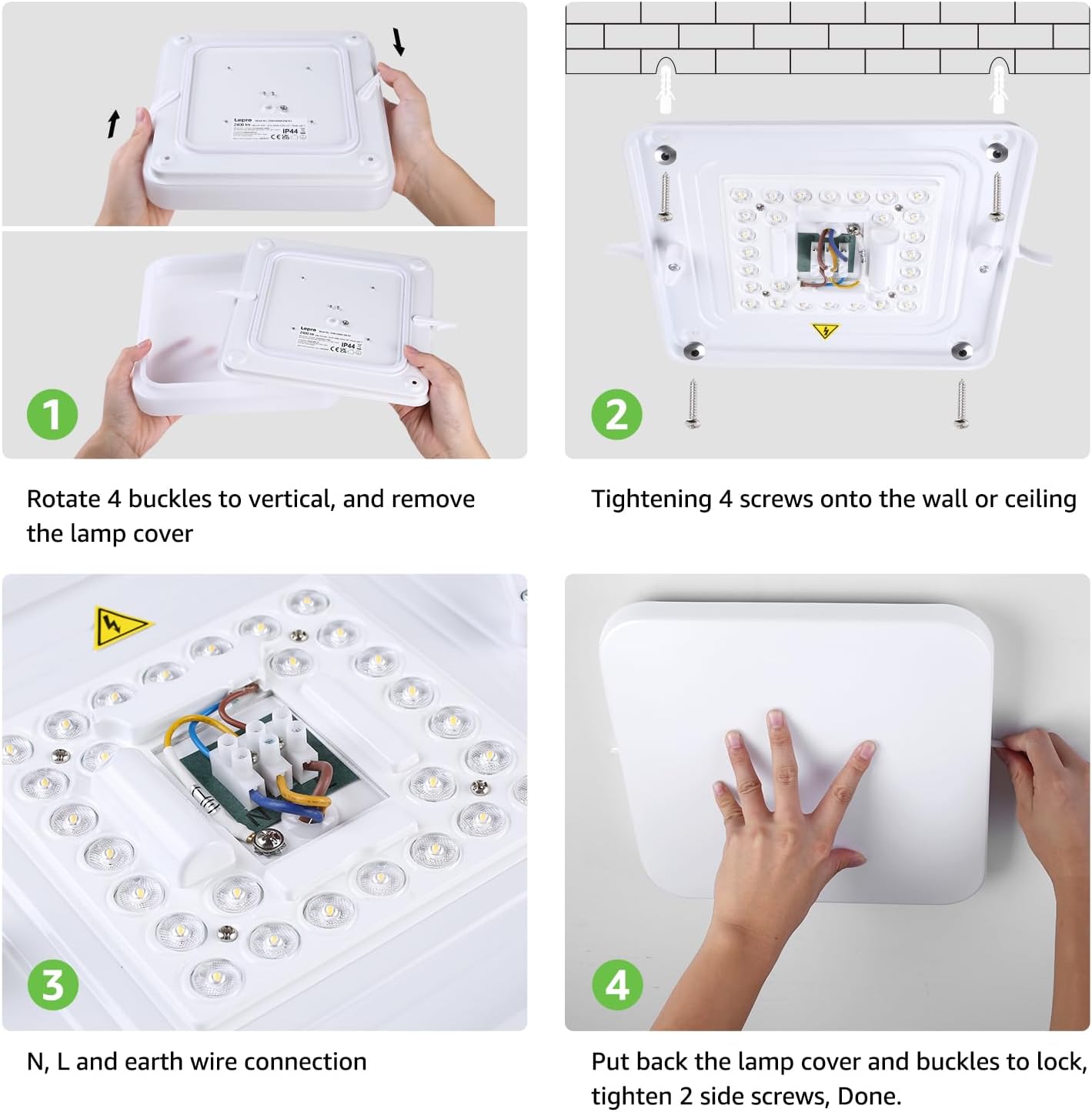 Lepro Ceiling Lights 24W, 2400lm Super Bright Square LED Ceiling Light, Daylight White 5000K, IP44 Waterproof Bathroom Light, for Office, Living Room, Bedroom, Kitchen, Hallway, Porch