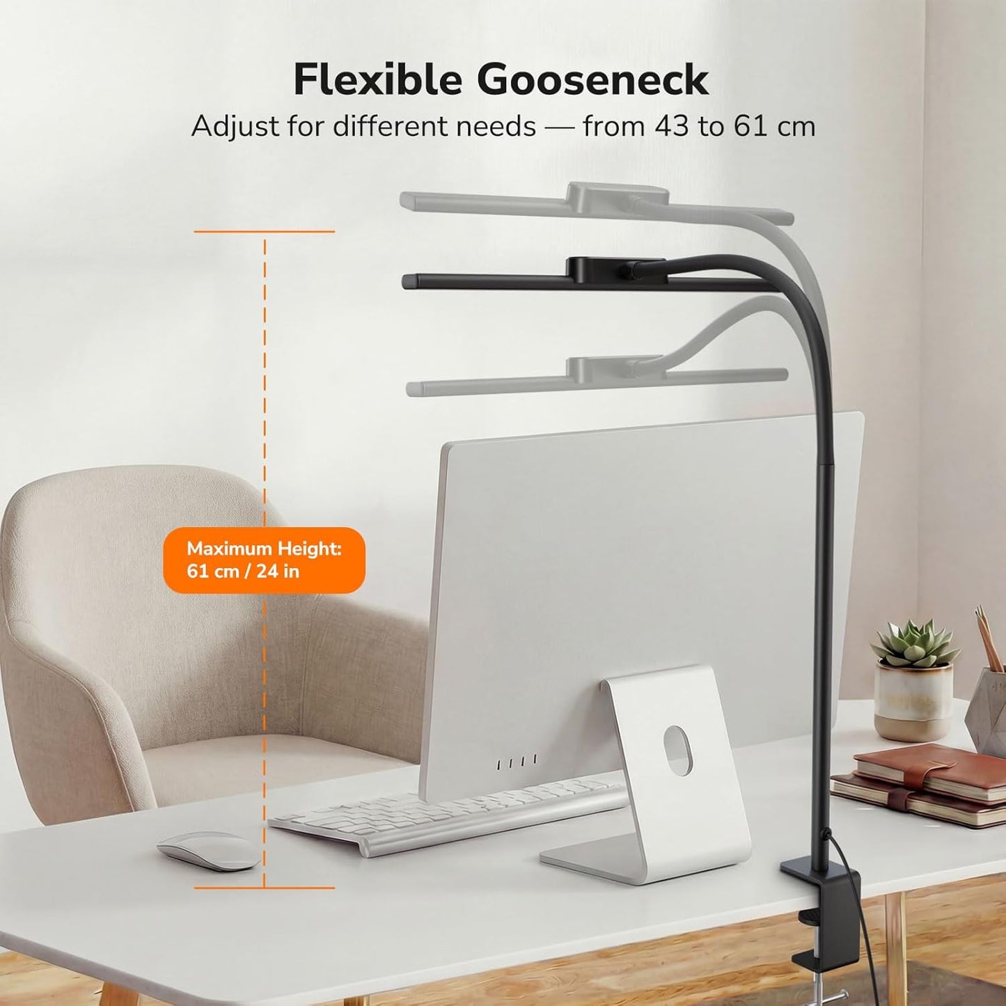 Lepro LED Desk Lamp with Clamp, Eye-Caring Desk Light, 700lm, 5 Brightness Levels & 5 Colour Modes, Flexible Office Lamp for Monitor, Reading, Crafts, Nails, School, Adapter Included, Black [Energy Class F]
