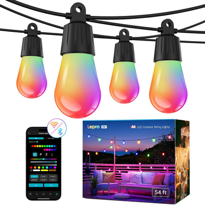 Lepro AI Smart Outdoor String Lights 15m, Festoon Lights Outdoor Waterproof IP65, Warm White & RGB Colour Changing, Personalized AI Lighting Designer, Works with Alexa & Google, 2.4G WiFi