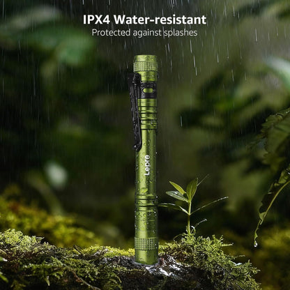 Lepro LED Torch Battery Powered, 2 Pack Pen Torch with Clip - Small Flightlight, 3 Modes, IP44 Waterproof for Camping, Emergencies, Repairs, Dog Walking, Power Cuts (Batteries Included), Green [Energy Class A]